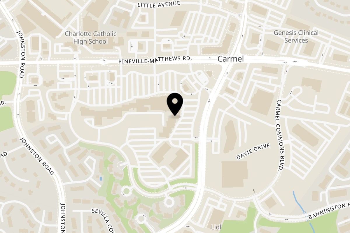 Map showing the location of The Rusty Onion on 6654 Carmel Rd in Charlotte